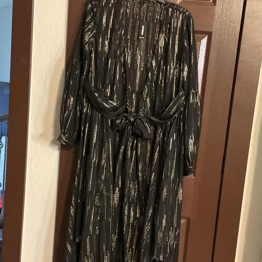 Express Black Dress with Metallic Gold Stripes